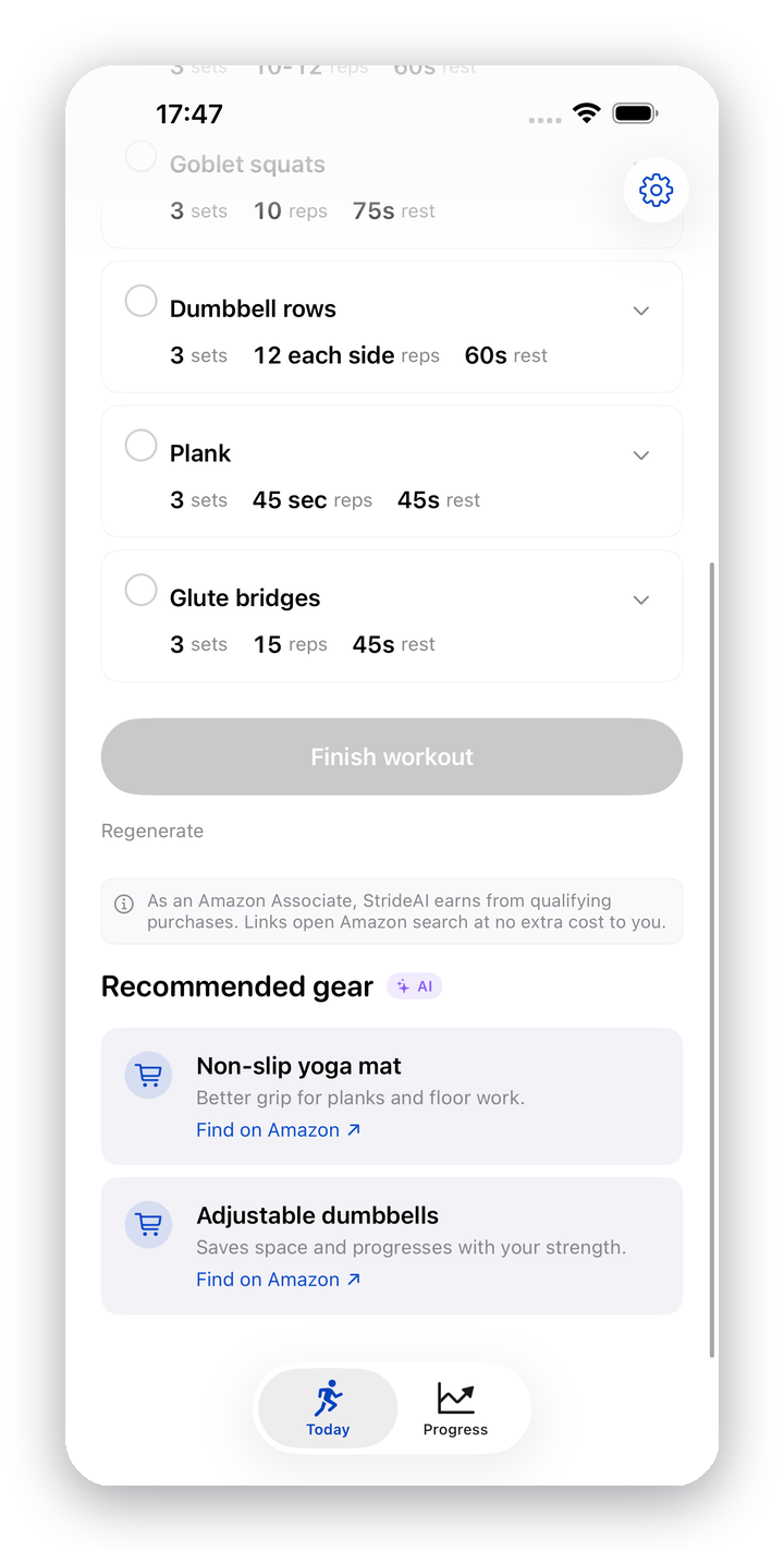 StrideAI Amazon affiliate product recommendation card